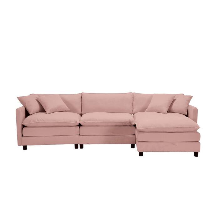 108" L-Shaped Chenille Sectional Sofa with Movable Ottoman