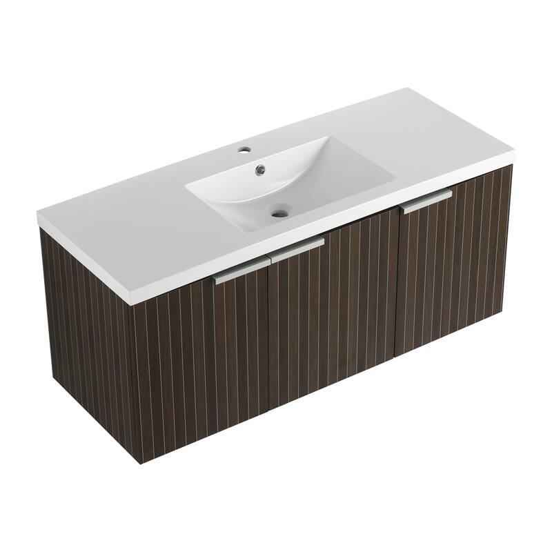 48in Bathroom Vanity with Resin Sink, Soft Close Hinges, 3 Doors, Eco-Friendly Design, Wall-Mounted Floating Cabinet