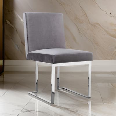 Boly Side Dining Chair Set of 2, Cantilever Base, Gray and Silver