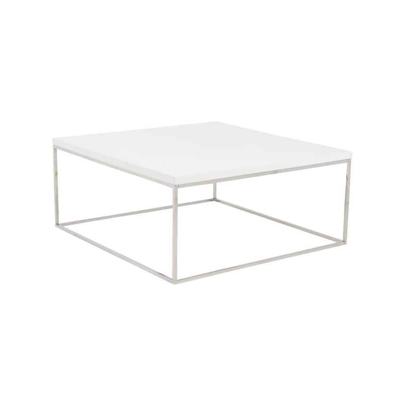 HomeRoots 35" White and Silver Wood And Metal Square Frame Coffee Table