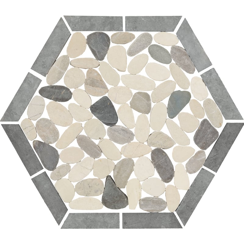 Daltile Pebble Oasis Natural Stone Framed Hexagon Pebble Mosaic 11" x 10" (11 PC per Carton) (10.88 SQFT per Carton)