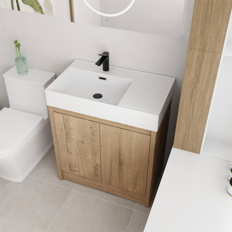 BNK 24/30/48/60 inch Freestanding Resin Sink Bathroom Vanity with Soft Close Door and Adjustable Shelf