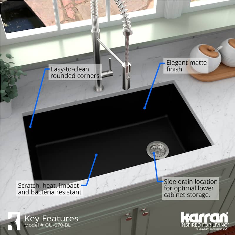 Karran Undermount Quartz 32 in. Single Bowl Kitchen Sink Kit