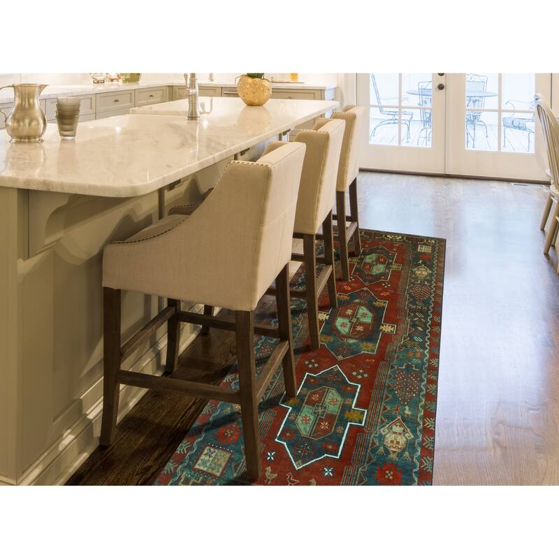 Fine Vintage Distressed Olcay Red/Charcoal Runner - 3'7" x 8'4"