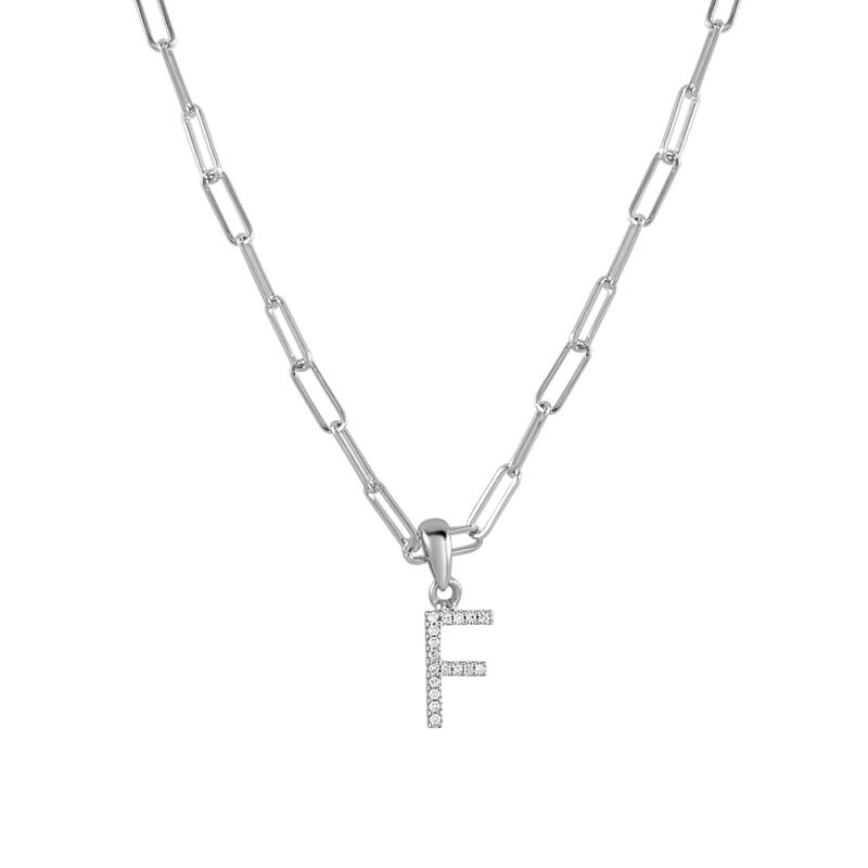 Joelle Collection Diamond Initial Letter Necklace Paperclip 14K Gold 16-inch Chain 1/10 TDW Necklace - F - White