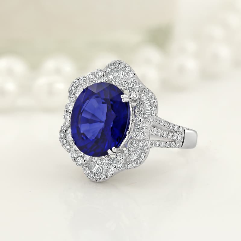 Auriya 18k Gold Vintage 7.75ct Oval Sapphire Halo Diamond Engagement Ring 1 1/4ct TDW