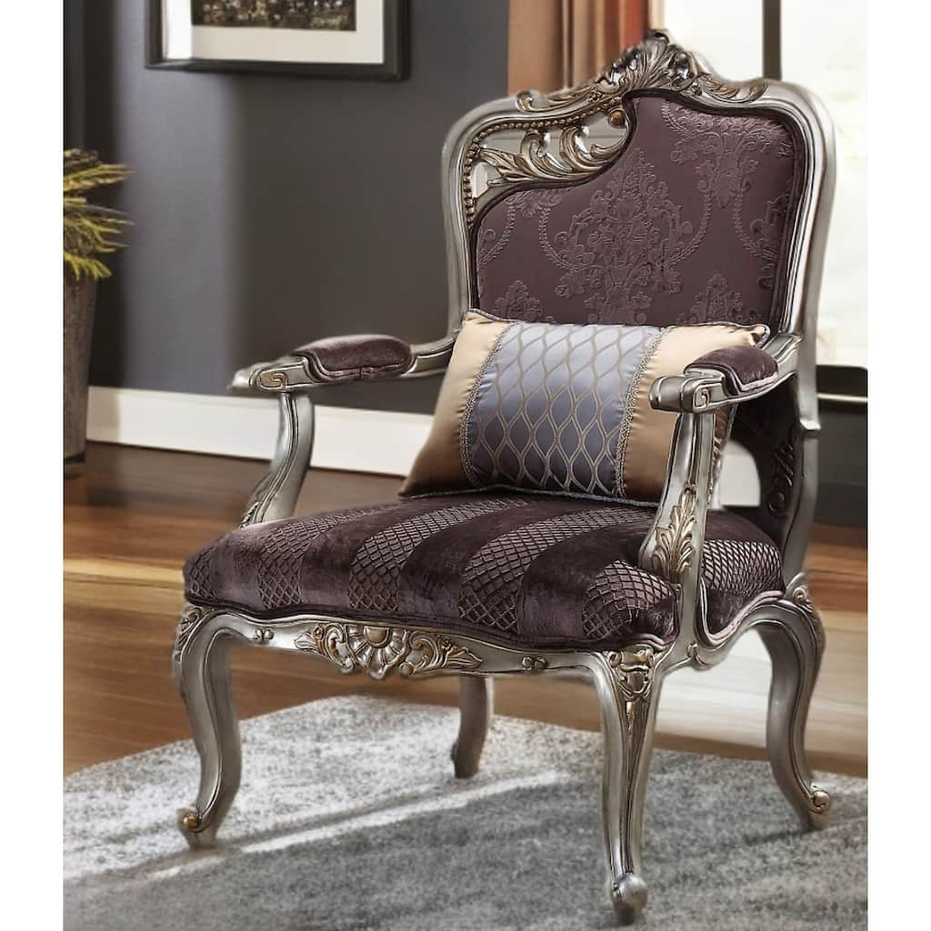 29" Black And Platinum Velvet Floral Arm Chair And Toss Pillow - 29' X '43' X '27