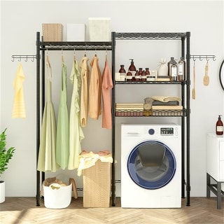 Metal Closet Organizer Garment Rack w/ Shelves and Clothes Hanging Rod ...