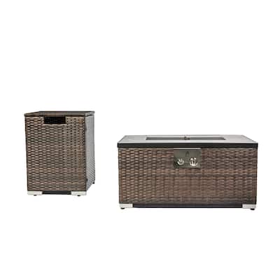 Rectangular Ceramic Tile Tabletop Outdoor Fire Pit Table with Lid