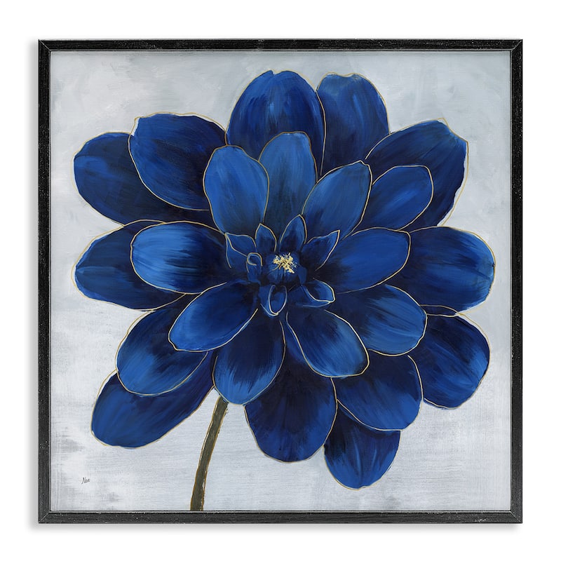 Stupell Modern Deep Blue Floral Carnation Flower Petal Outline Framed Wall Art