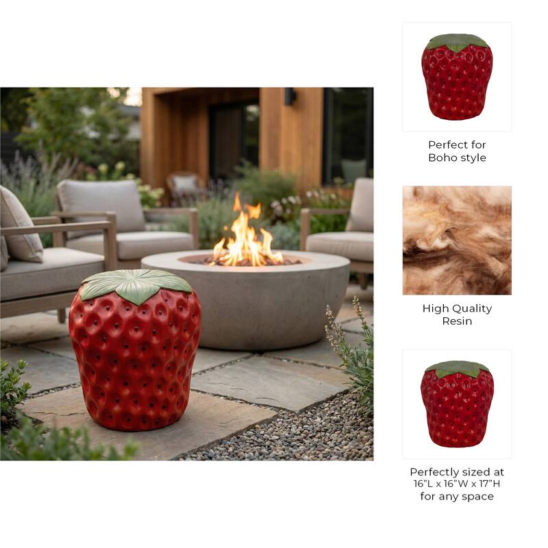 Resin Strawberry Garden Stool Outdoor Chair - Red, 17"