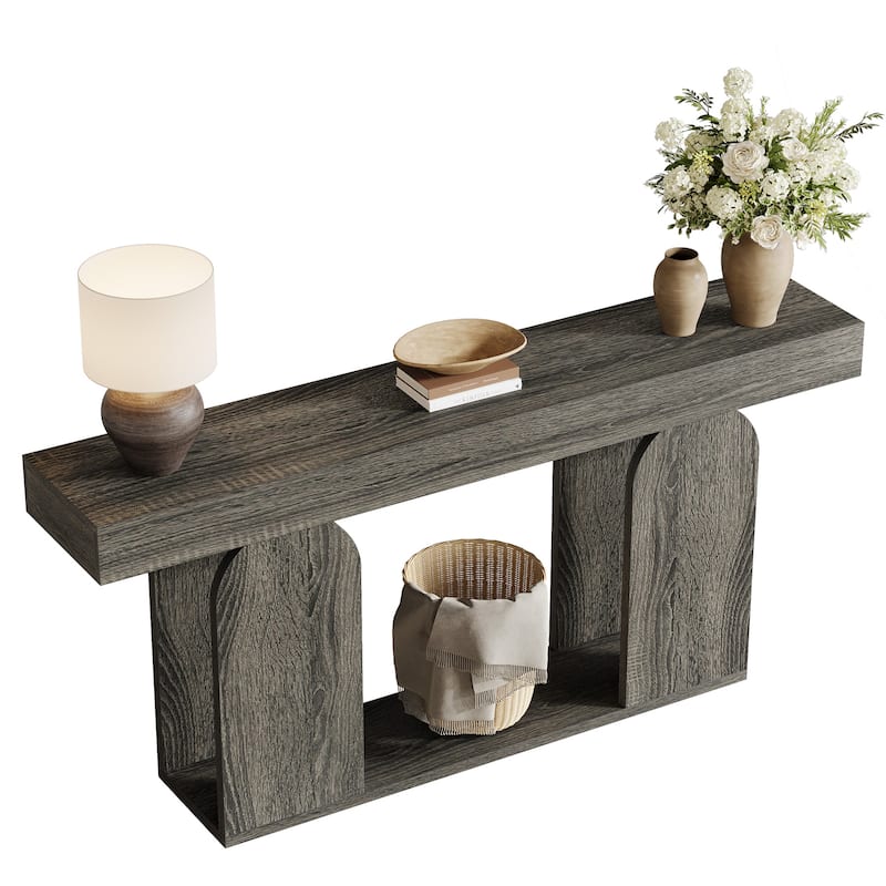 Long Wood Entryway Table, Storage Shelf Sofa Console Table, Living Room Hallway Foyer Behind Couch