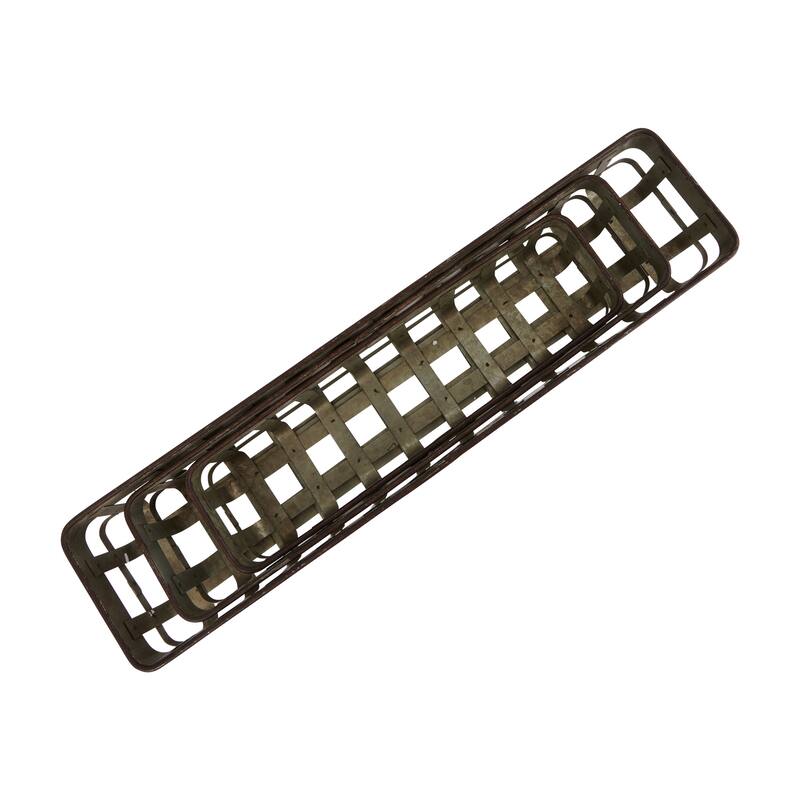 Set of 3 Rectangle Open Weave Iron Baskets