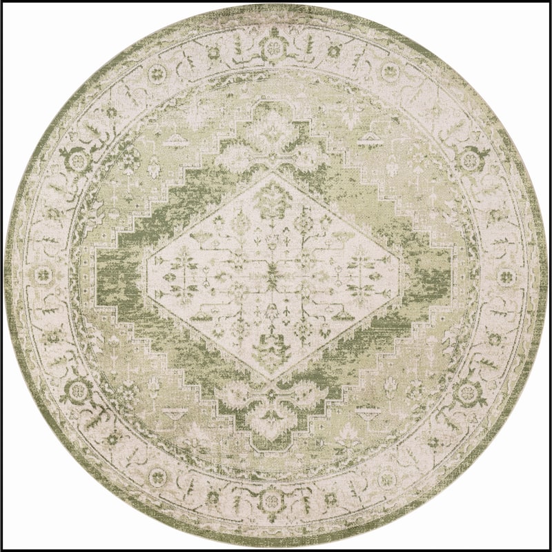Nourison Abby Machine Washable Indoor only Persian Distressed Area Rug - 5'3" x Round - Ivory/Green - Round