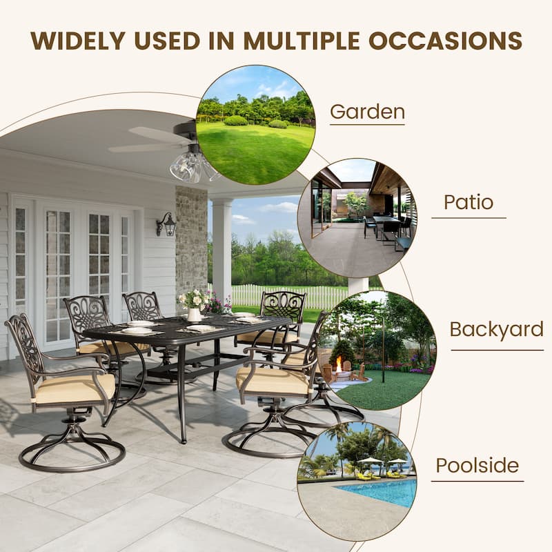Clihome Outdoor Dining Set 7-piece Cast Aluminum Dining Table Set
