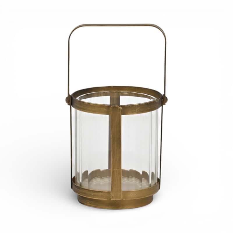 Vortial Fluted Glass Candle Lantern with Gold Metal Frame