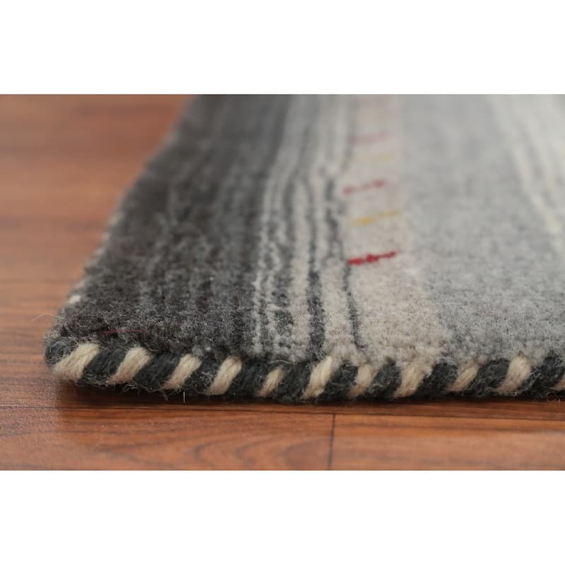Hand Knotted Oriental 100% Wool Carpet Tribal Animal Pictorial Greys & Charcoal Gabbeh Area Rug - 4' 8'' X 3' 0''