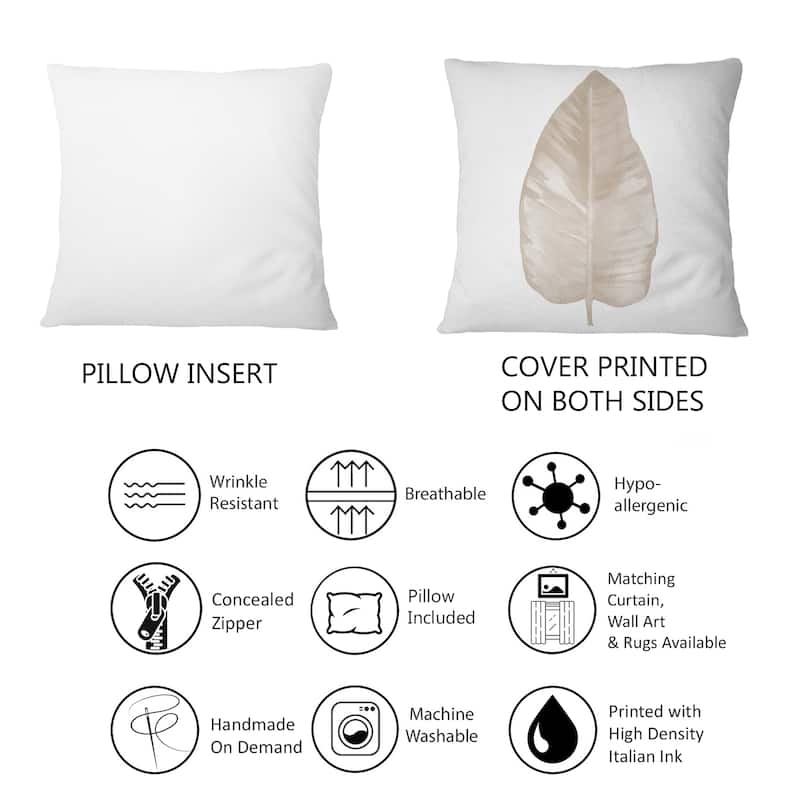 Designart 'Dried Leaf Plant Beige On White' Traditional Printed Throw Pillow