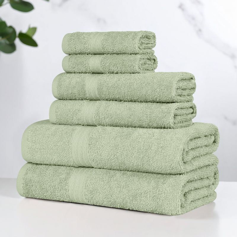 Superior Miami 100% Cotton 6-Piece Towel Set - Lightweight & Quick Drying - Sage