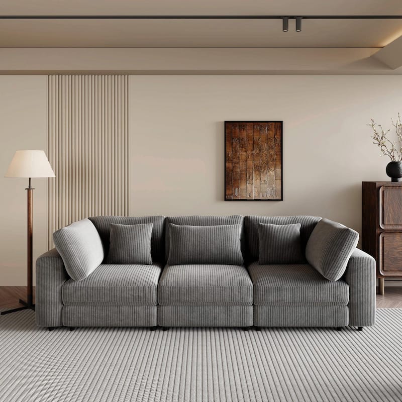 105'' 3-Seater Sofa with Removable Back Cushions and 5 Pillows - Grey