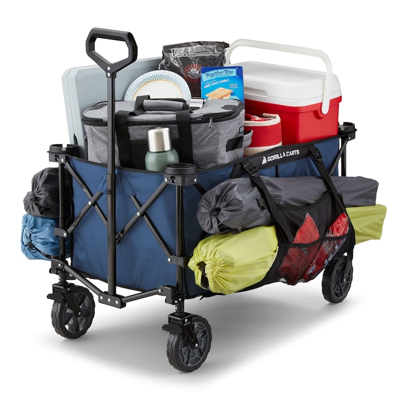 Gorilla Carts 7 Cubic Feet Foldable Utility Beach Wagon with Oversized Bed, Blue - (W x H x D): 25.2 x 2.4 x 38.7 inches