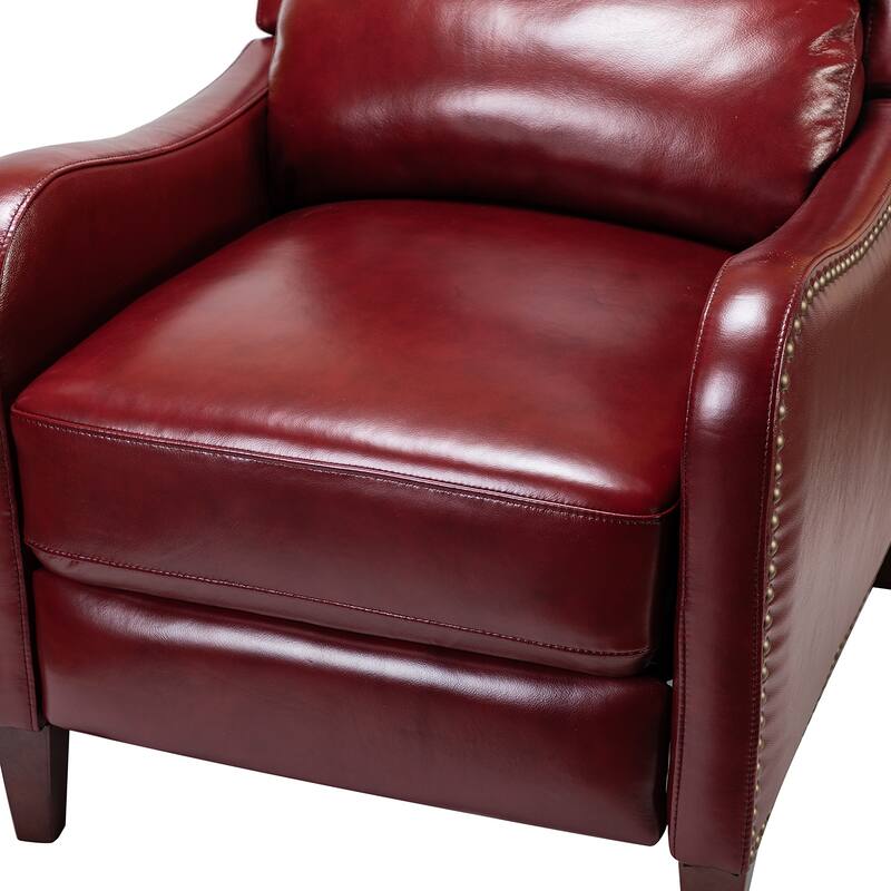 Brigida Cigar Genuine Leather Pushback Recliner with Nailhead Trim by HULALA HOME