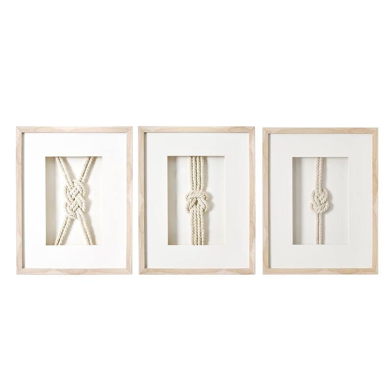 American Art Decor Naut Shore Framed Nautical Knots Wall Decor in Natural 3-piece set