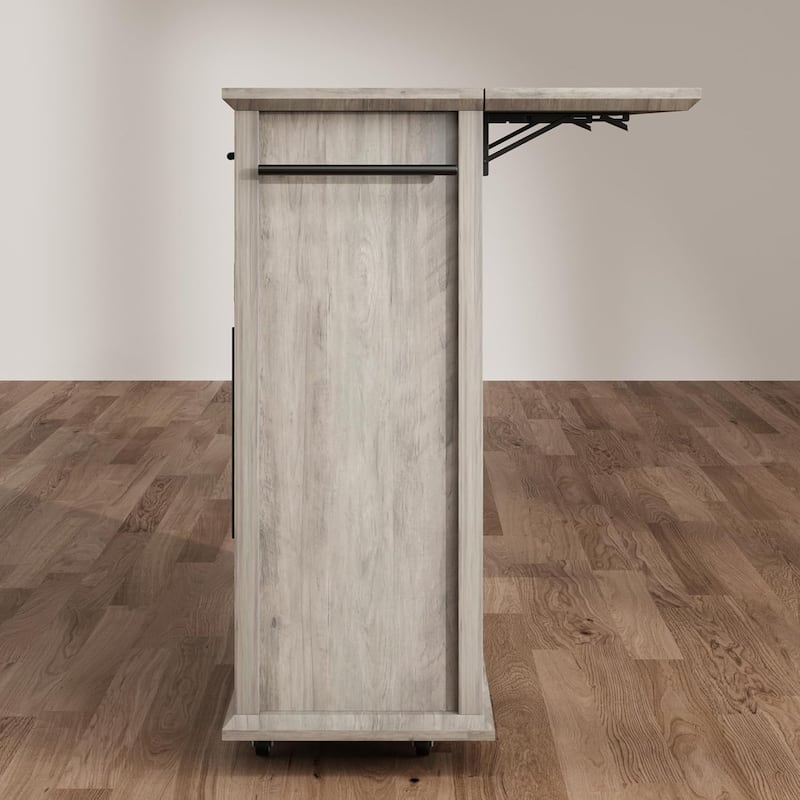 Kitchen Island, Rolling Kitchen Island Cart On Wheels With Widen Drop Leaf Top, 2 Glass Doors, Spice Rack & Towel Holder