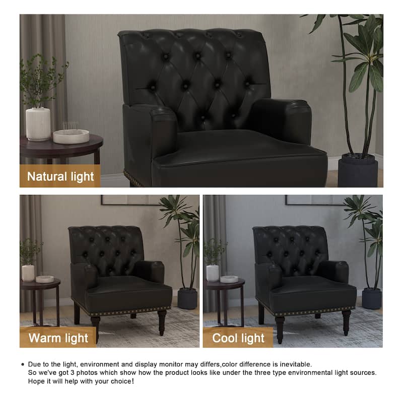 Mid-Century Leather Tufted Accent Chair for Living Room
