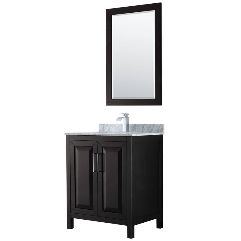 Daria 30-inch Single Vanity, Marble Top, 24-inch Mirror - Dark Espresso,Chrome Trim,White Carrara Marble Top