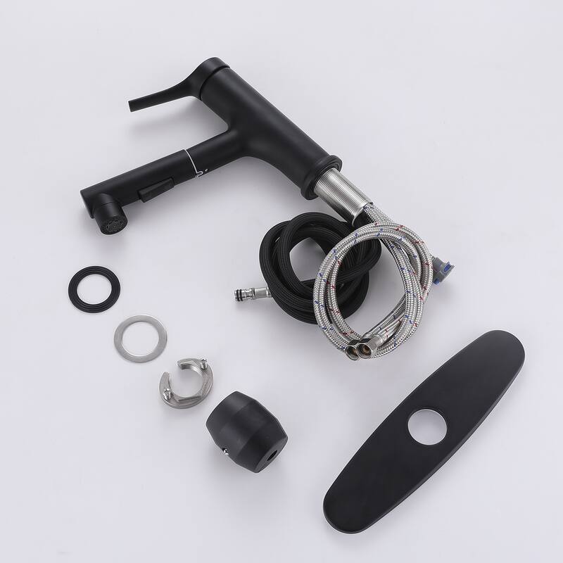 7.8" H Single-Handle Bathroom Sink Faucets with Pull Out Sprayer, Single Hole Vessel Faucet With Deck Plate