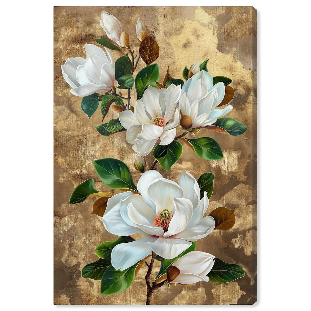 Guilded White flora Canvas by Art Remedy, Gallery Wrapped