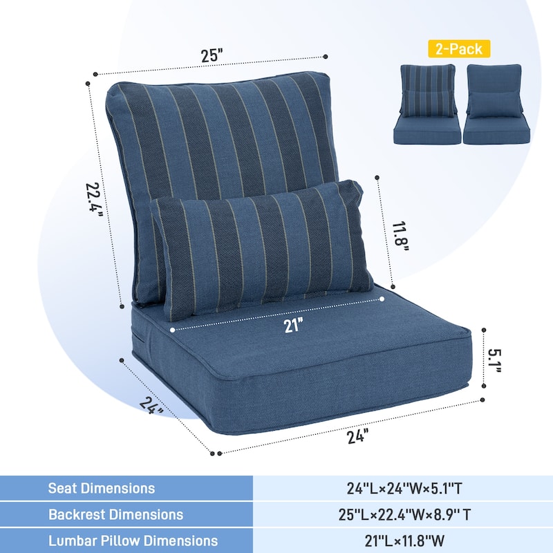 Aoodor Outdoor Deep Seat Chair Cushion Set (2 Back 2 Seater 2 Pillow)