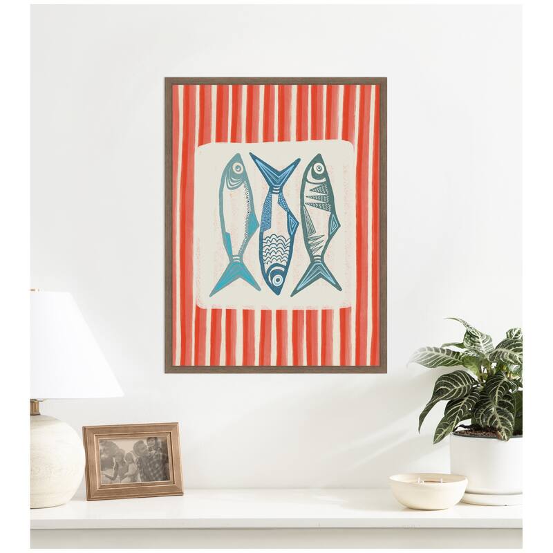 Kate and Laurel Sardine with Pink Stripes by Alicia Bock Framed Canvas Wall Art Print