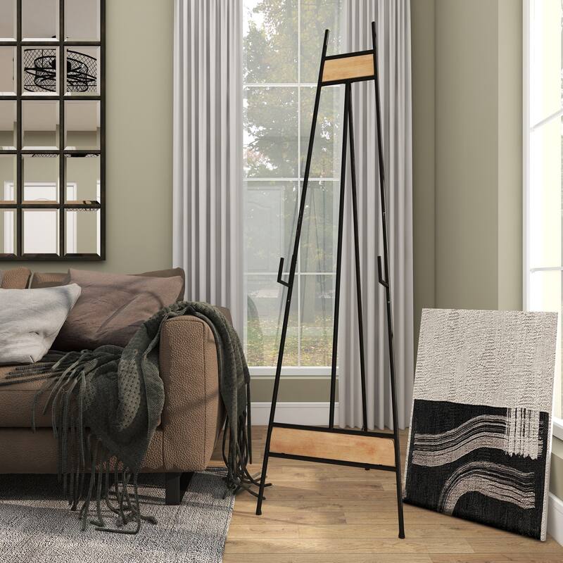 Black Metal Extra Large Free Standing Adjustable Display Stand Easel with Chain Support and Wood Accents