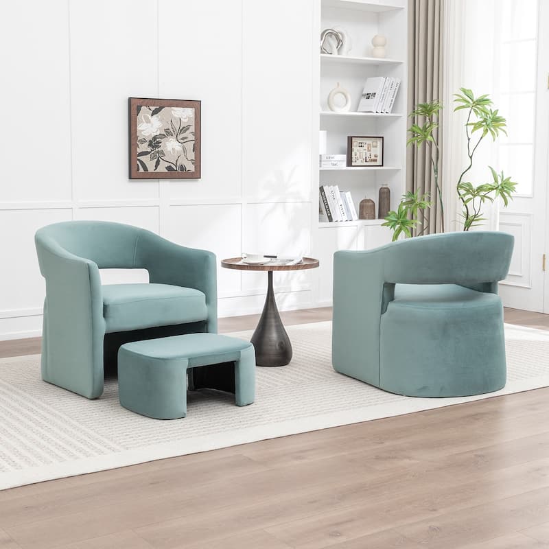 SEYNAR Modern Glam Velvet Accent Armchair Open Back with Ottoman Set of 2