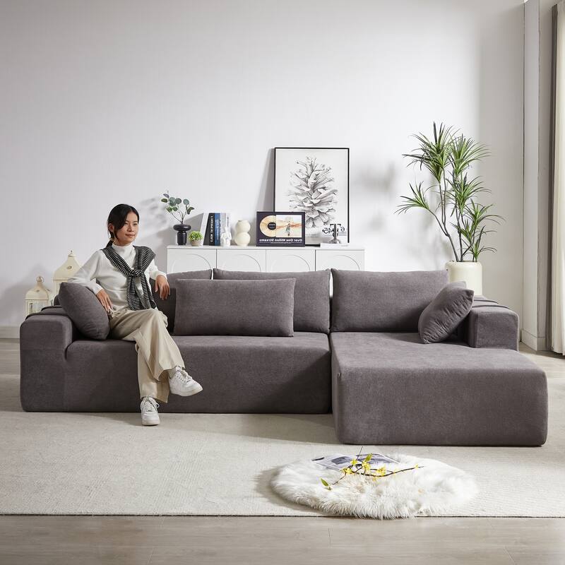 Corduroy Fabric 3-Seater Cloud Couch with 2 Movable Footrest,U Shaped Couch Set,Upholstered Deep Seat 2-Seat with 3 cushions