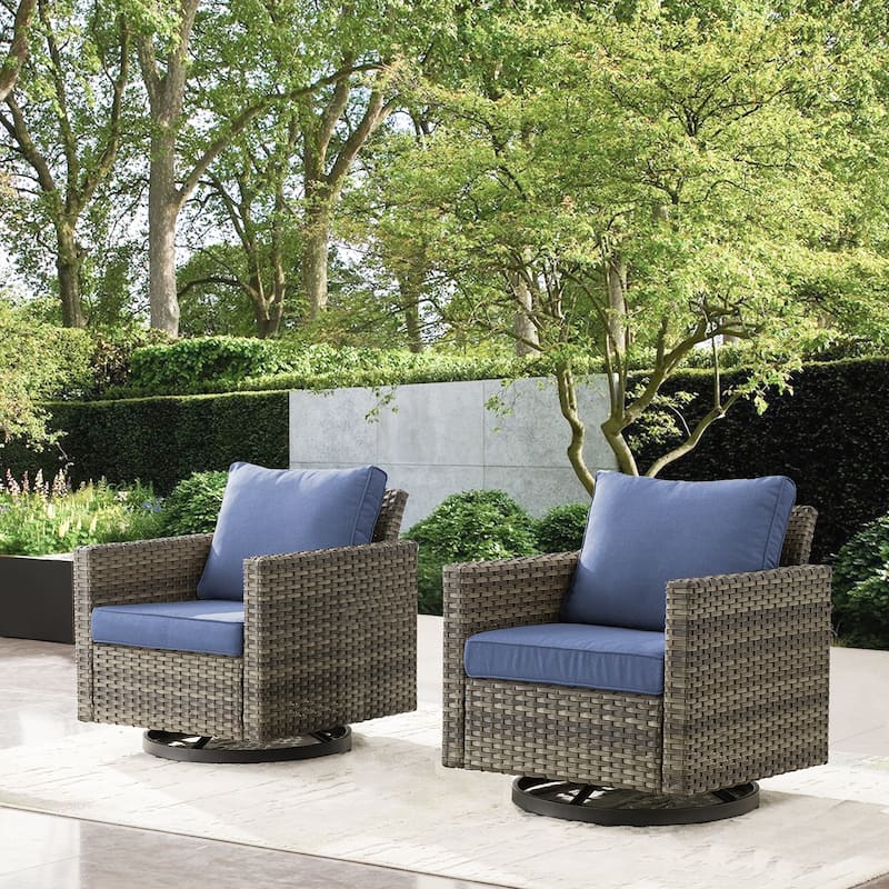 2PCS Gymojoy Outdoor Patio Swivel Chairs with Cushion - Blue - Grey