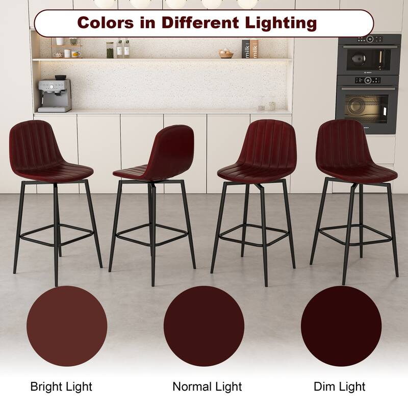 Modern Bar Stools with Swivel Mechanism, PU Padded Seats with Back Support & Metal Legs (Set of 2)