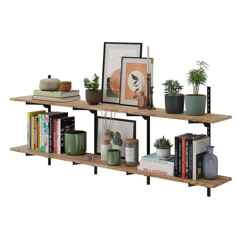 Wallniture Turin 60 Inch Long Wall Bookshelf, Floating Shelf with Adjustable Brackets, Farmhouse, Custom Finish and Tier Options