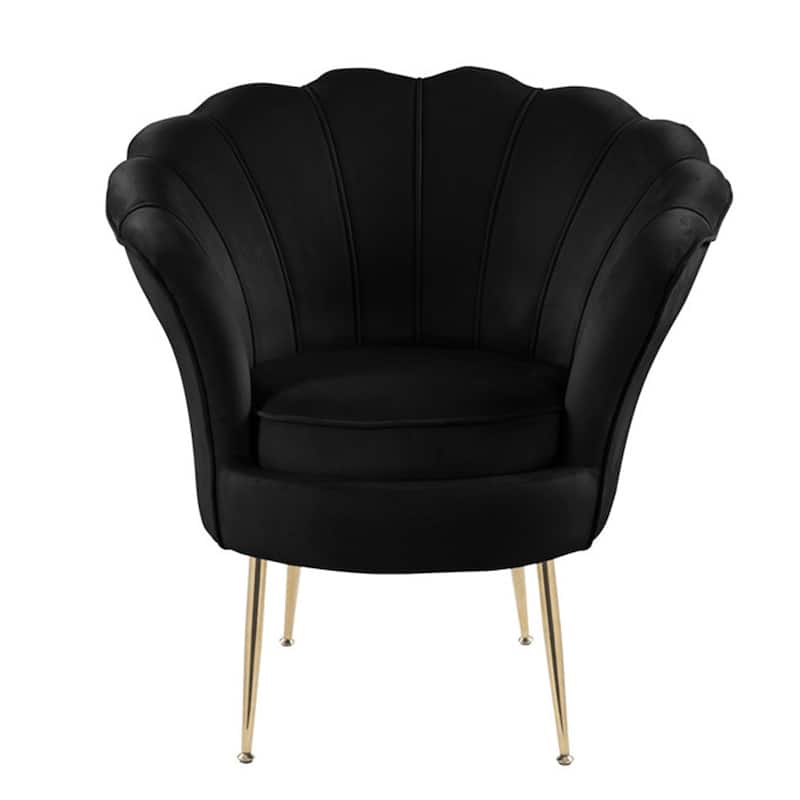Velvet Scalloped Back Barrel Accent Chair with Metal Legs