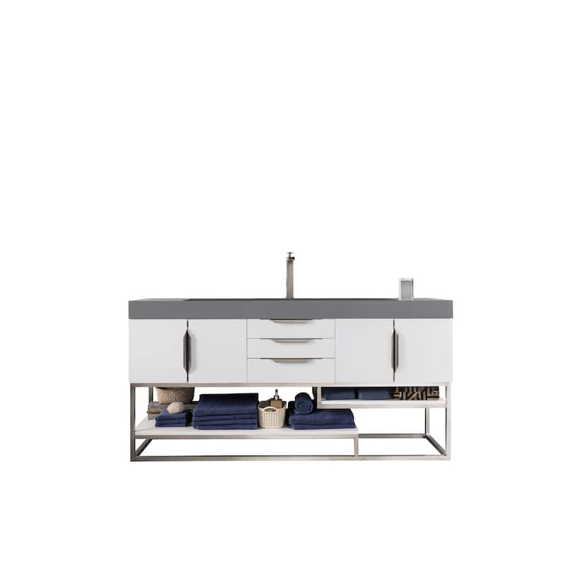 James Martin Vanities Columbia 72" Single Vanity, Glossy White with Brushed Nickel Hardware