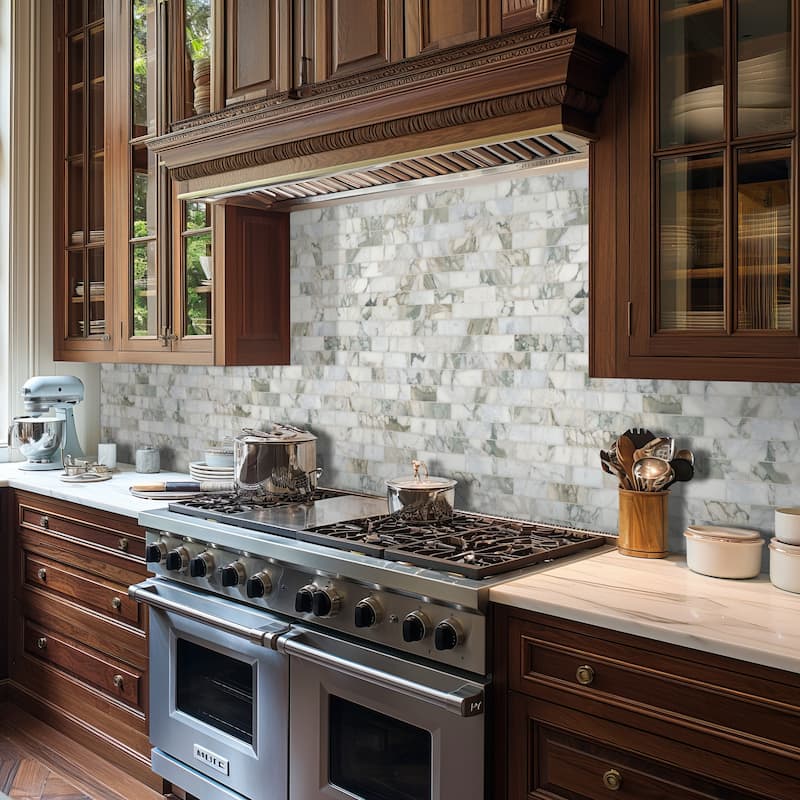 Ackland AKM-S-2X6SWH-CA 12" x 12" Marble Rectangle Floor and Wall Tile