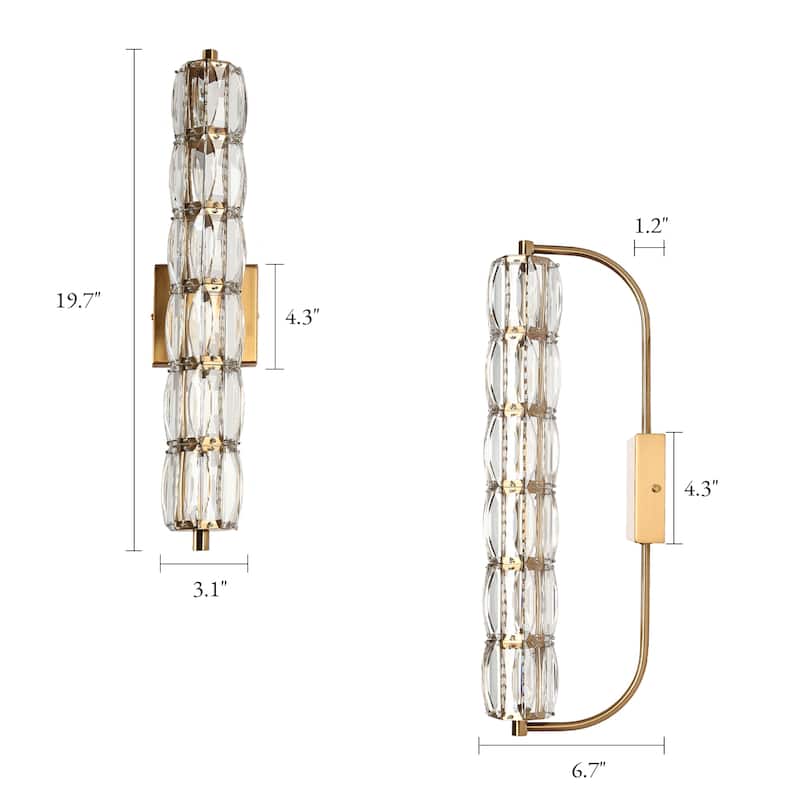 Modern Gold LED 1-Light Crystal Cylinder Wall Sconce Bathroom Vanity Light - Dia. 4.3" x H 19.7"