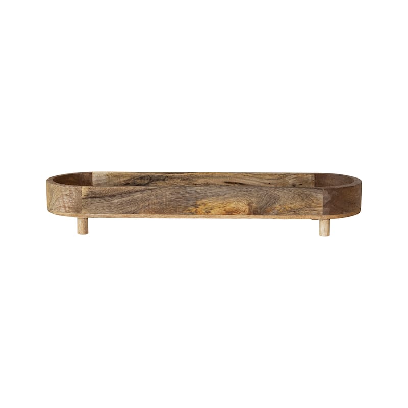 Mango Wood Footed Tray - 21.5"L x 5.8"W x 3.0"H - 21.5"L x 5.8"W x 3.0"H - Natural