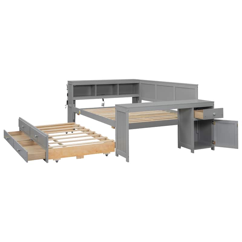Full Size Daybed with Trundle, Drawers, LED Shelves and Charging Station by Harper&Bright Designs