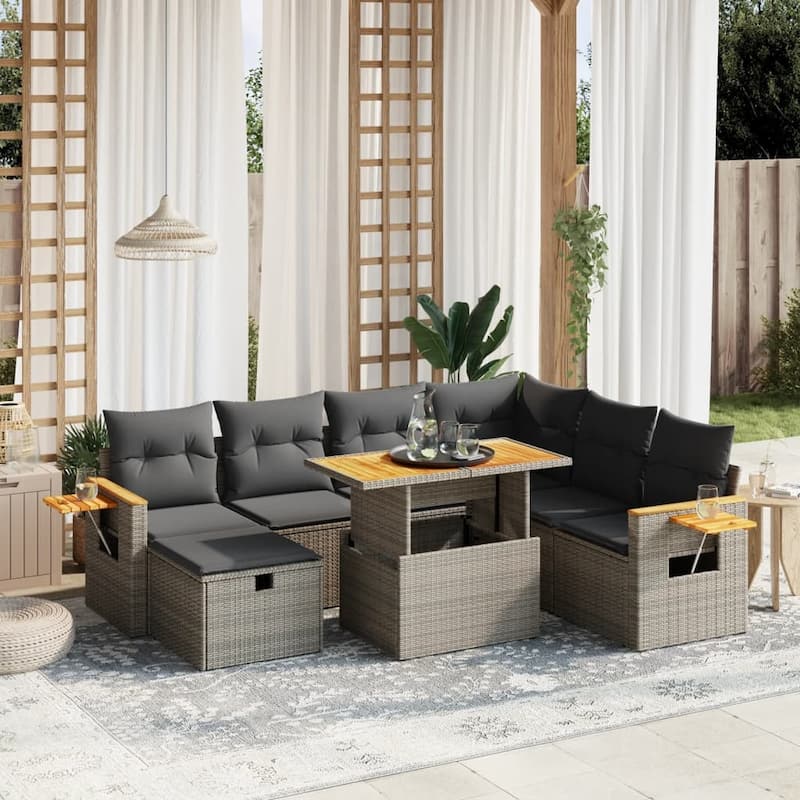 vidaXL Patio Sofa Set with Cushions Outdoor Furniture 8 Piece Poly Rattan - 21.7 x 39.4 x 28.7 - Grey