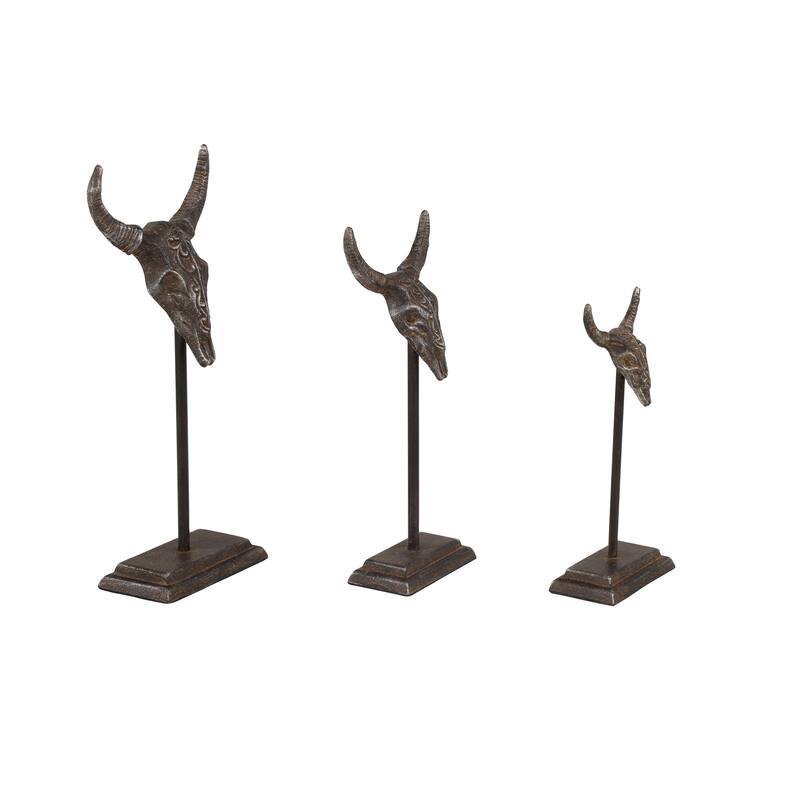Metal Bull Head Decorative Sculpture - Set of 3 Gray - Roche River Decor