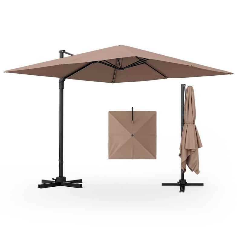 Costway Patio 9.5FT Square Cantilever Offset Hanging Umbrella 2-Tier - Coffee