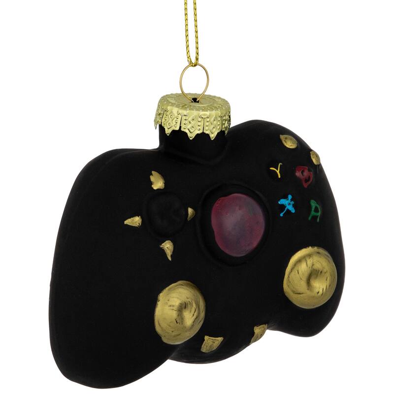 Game Controller Glass Christmas Hanging Ornament - 4" - Black
